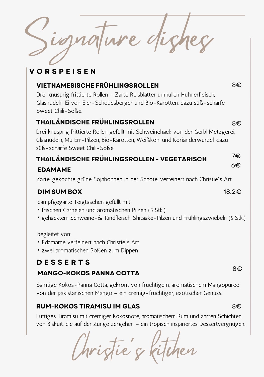 Page 1 of Christie's Kitchen menu